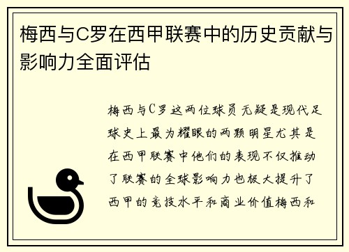 梅西与C罗在西甲联赛中的历史贡献与影响力全面评估